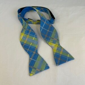 Rooster Adjustable‎ Plaid Bow Tie Blue Yellow Silk Blend Men's Formal Accessory